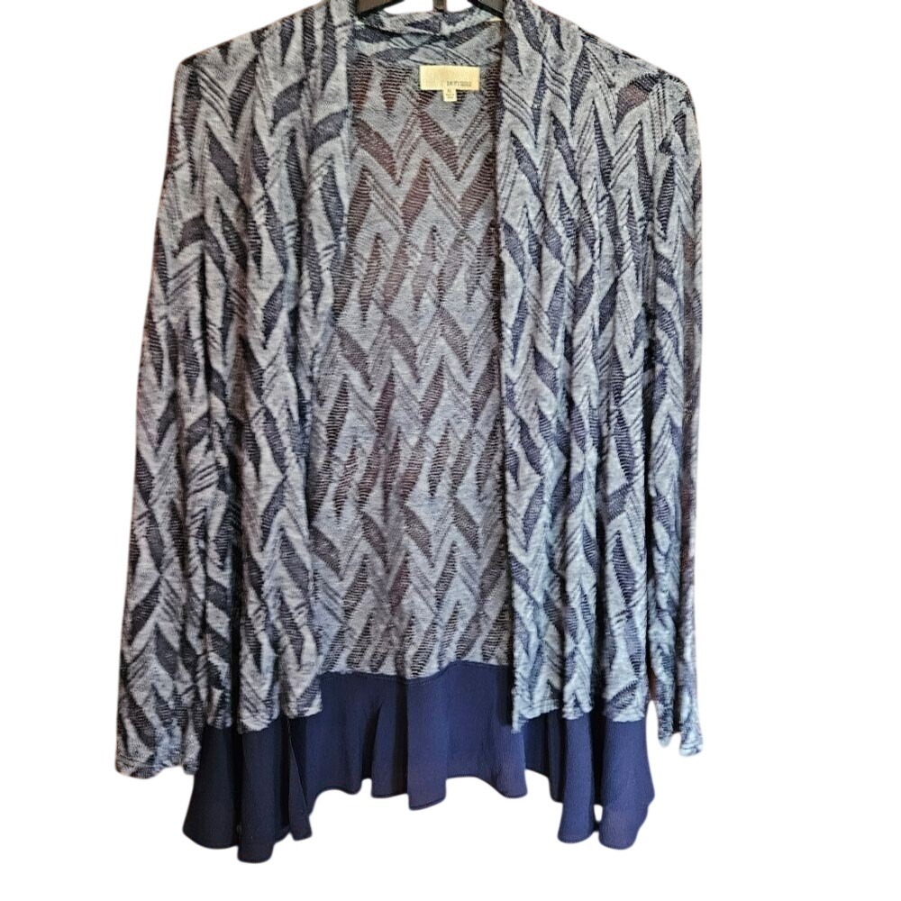 Dept222‎ Womens XL Blue Pattern Lightweight Flowy Open Front Cardigan Sweater